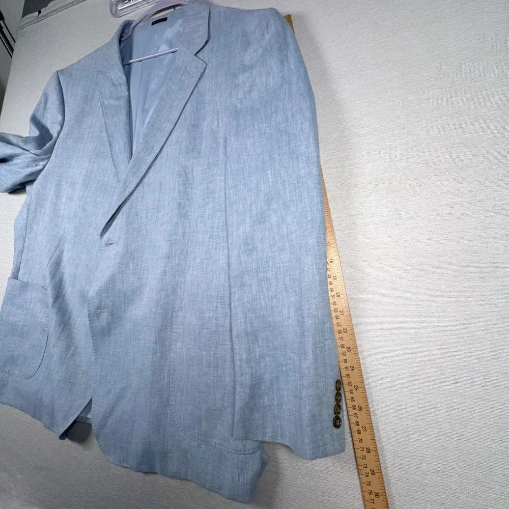 Stafford Linen & Cotton Blazer Mens Size 54L Blue Herringbone Double Vented